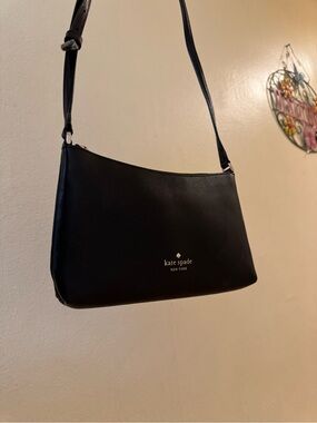 kate spade Black Leather Shoulder Bag with Gold Logo